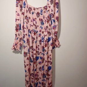 Eloquii Maxi Smocked Bodice & Cuffs Floral Off Shoulder Dress Size 18/20 Pink